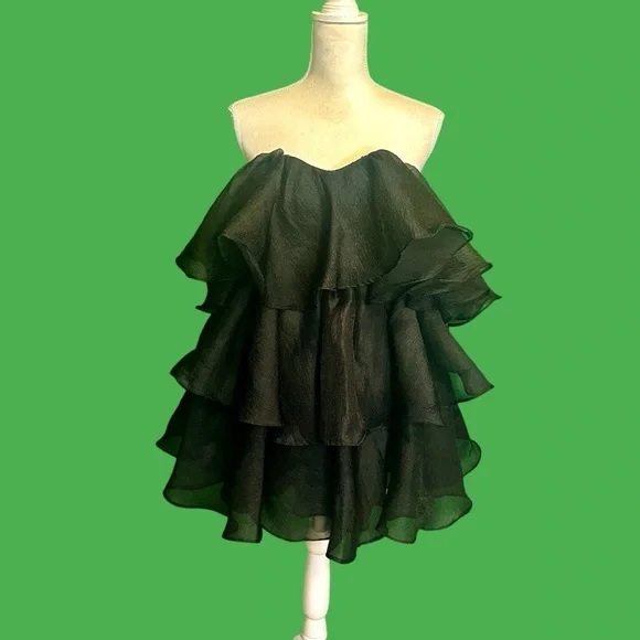 NWT Altar’d State ‘Sadie’ Black Strapless Tiered Ruffle Dress Size XS - Picture 3 of 12